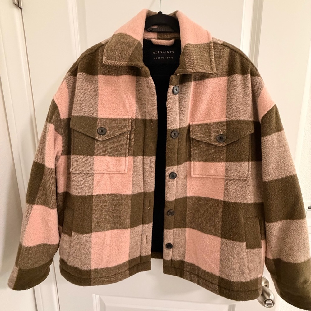 All Saints Pink and Brown Plaid Jacket